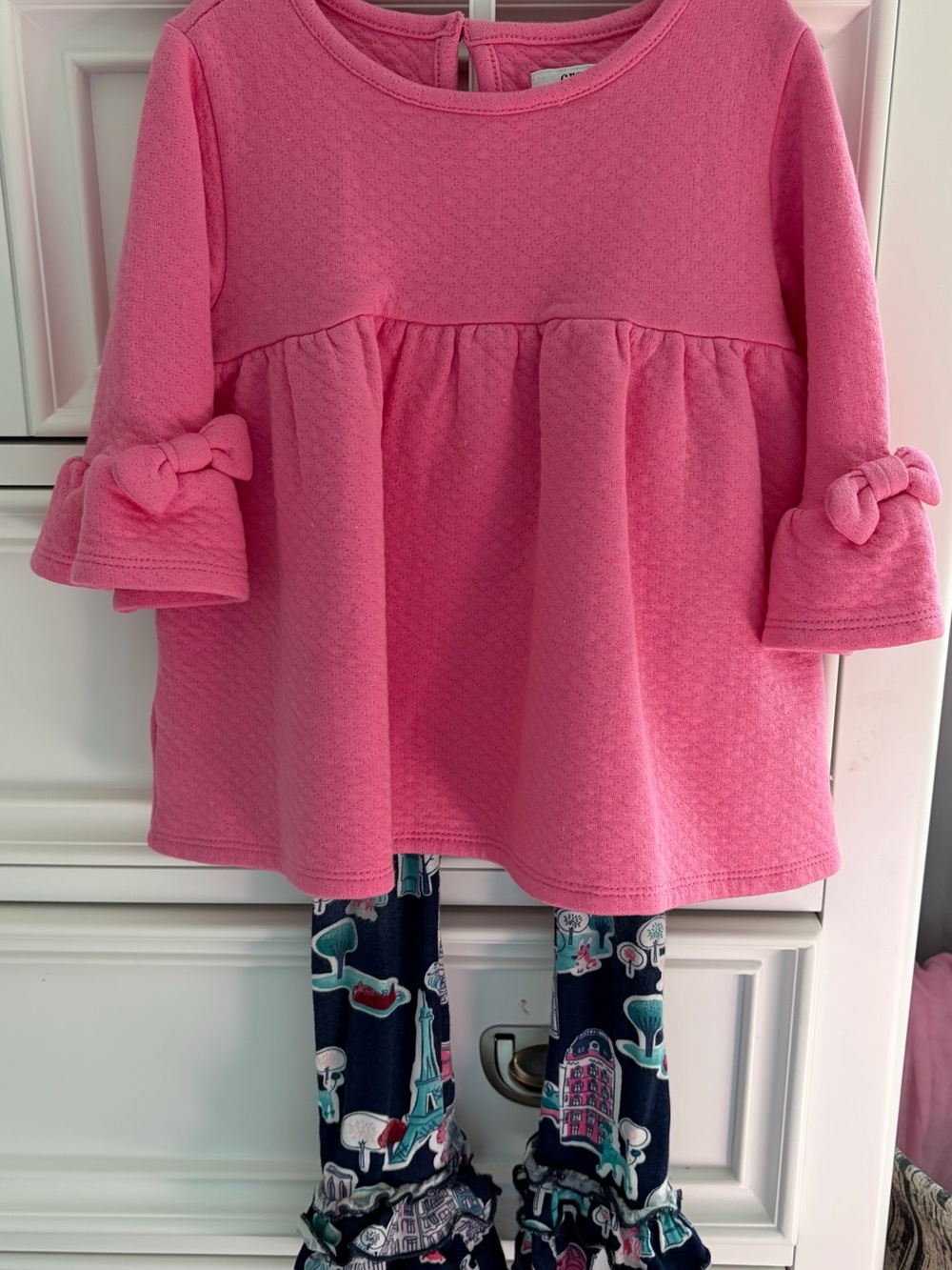 crown & ivy Pink Long-Sleeve Peplum Top with Bow Sleeve Details